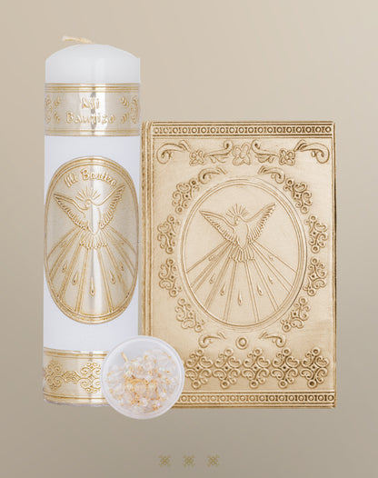 Set de vela primera comunión dorado con cofre C7-014