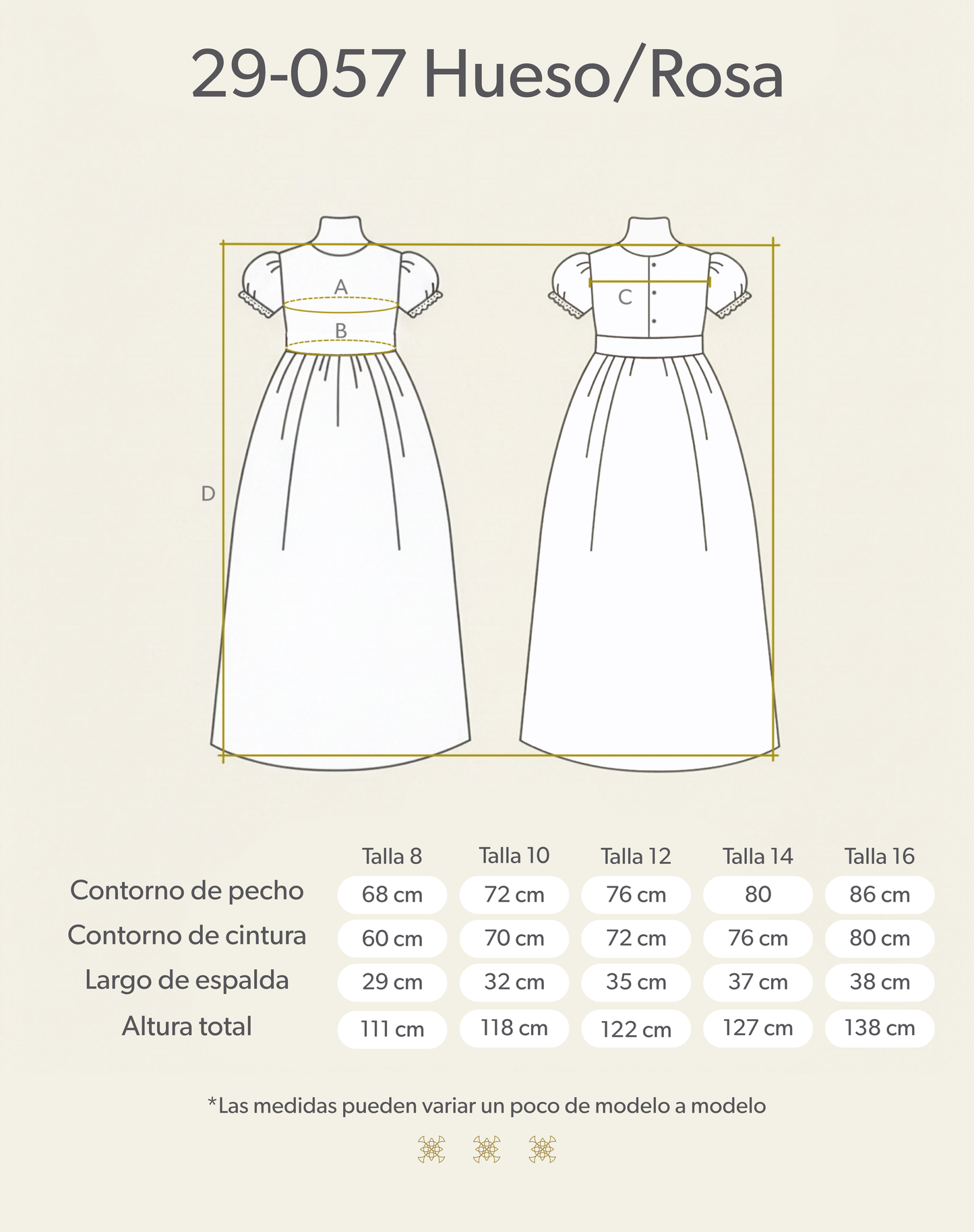 Vestido de Primera comunión hueso/palo de rosa 29-057