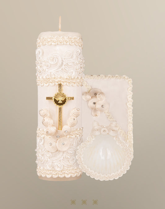 Set de vela bautizo 05-016 HUESO